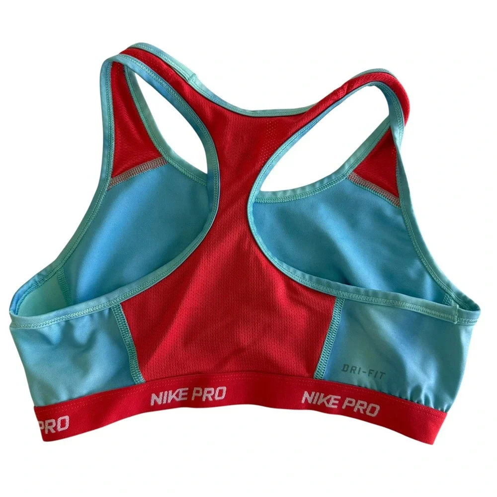 NIKE Pro Dri-Fit‎ Red and Aqua Blue Youth Girls Sports Bra, XL